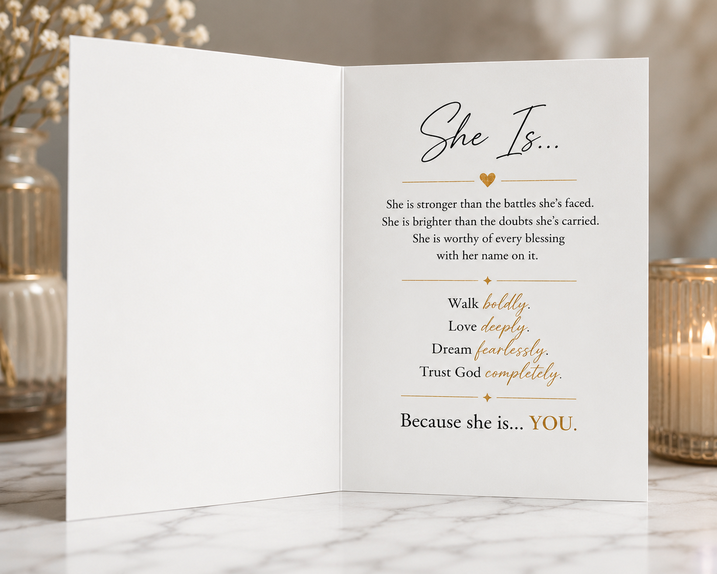 She Is… Inspirational Greeting Card | Faith & Empowerment