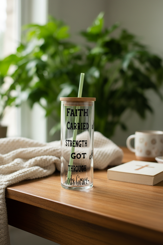 Faith Strength Glass Tumbler Mockup