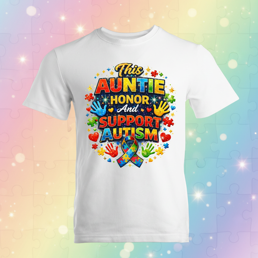 This Auntie Honors Autism Shirt - Pastel Rainbow Background