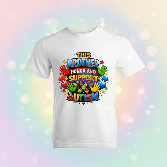 This Brother Honors Autism Shirt - Pastel Rainbow Background
