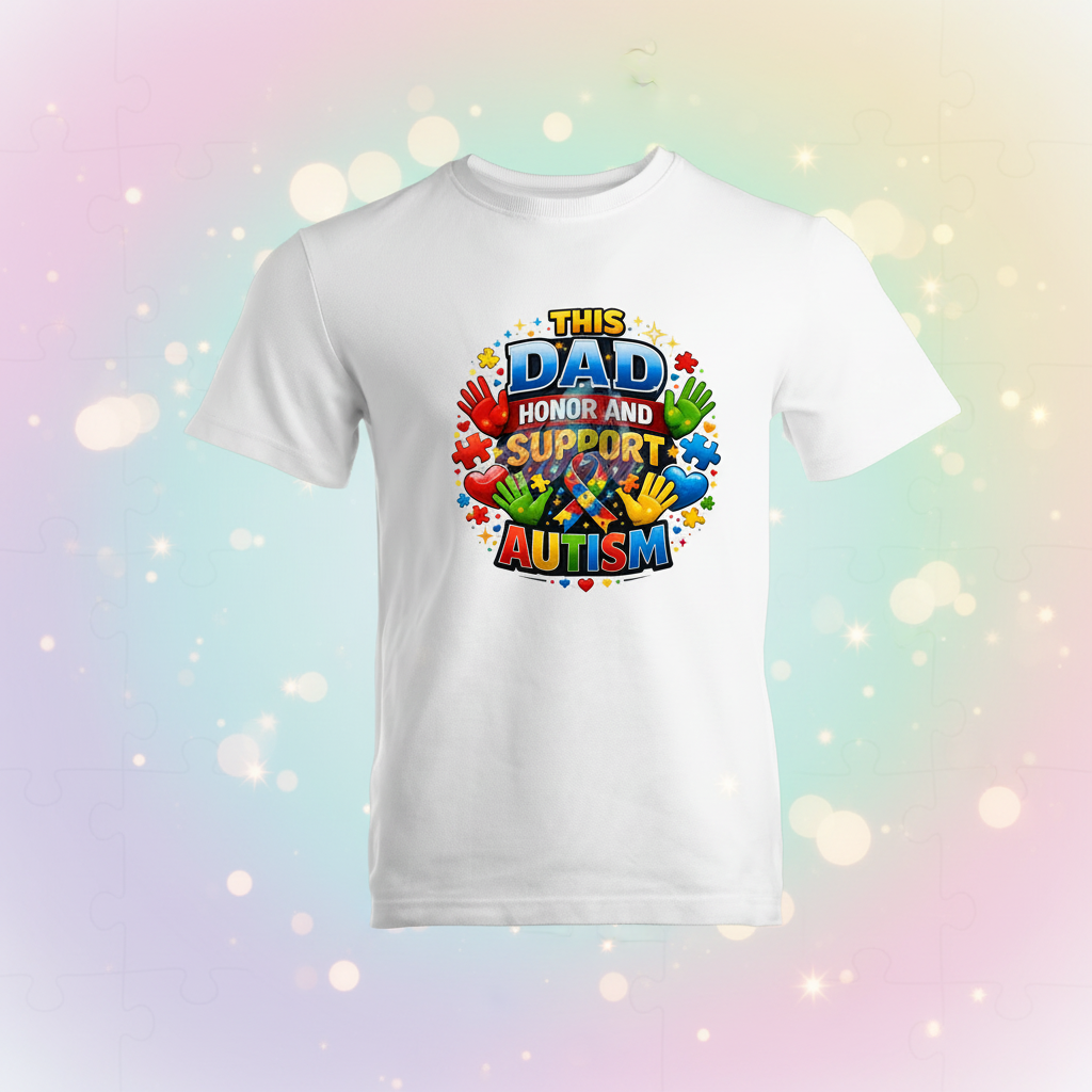 This Dad Honors Autism Shirt - Pastel Rainbow Background