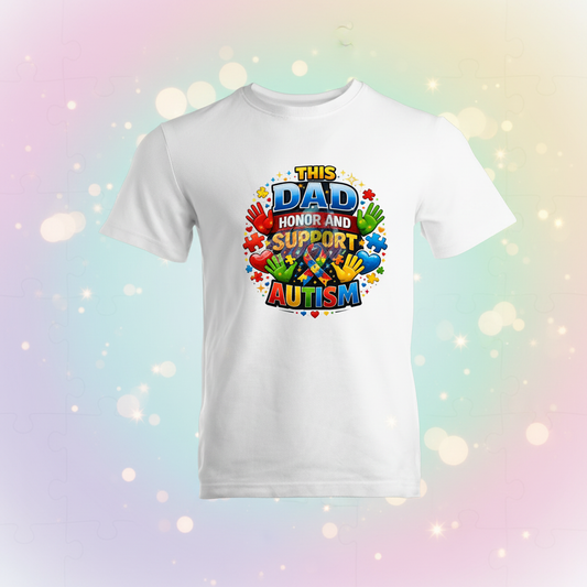 This Dad Honors Autism Shirt - Pastel Rainbow Background