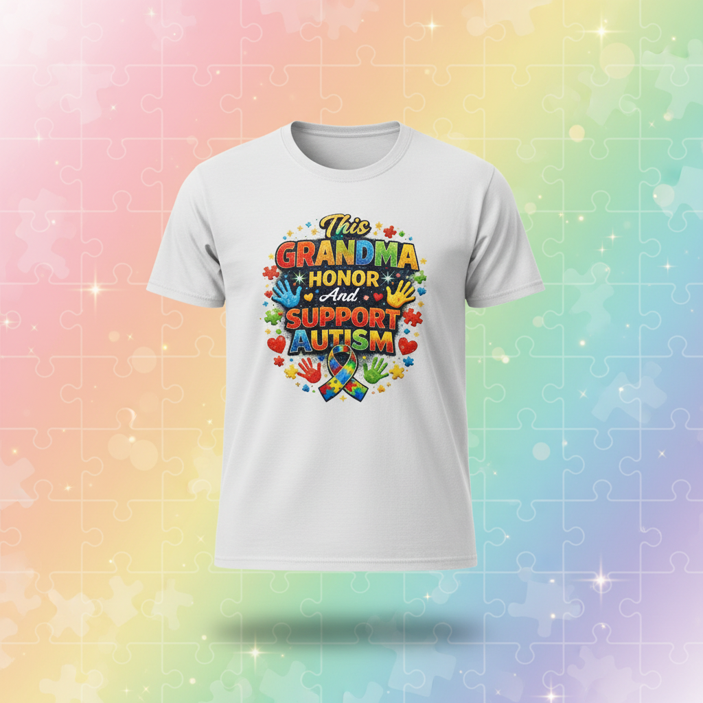 This Grandma Honors Autism Shirt - Pastel Rainbow Background