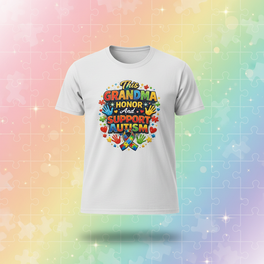 This Grandma Honors Autism Shirt - Pastel Rainbow Background